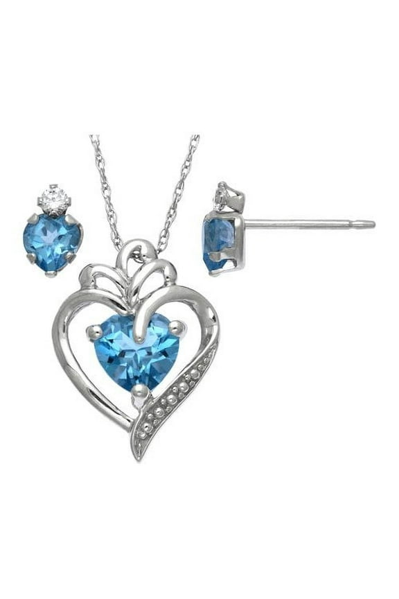 Simulated Blue Topaz and Cubic Zirconia Set in Sterling Silver