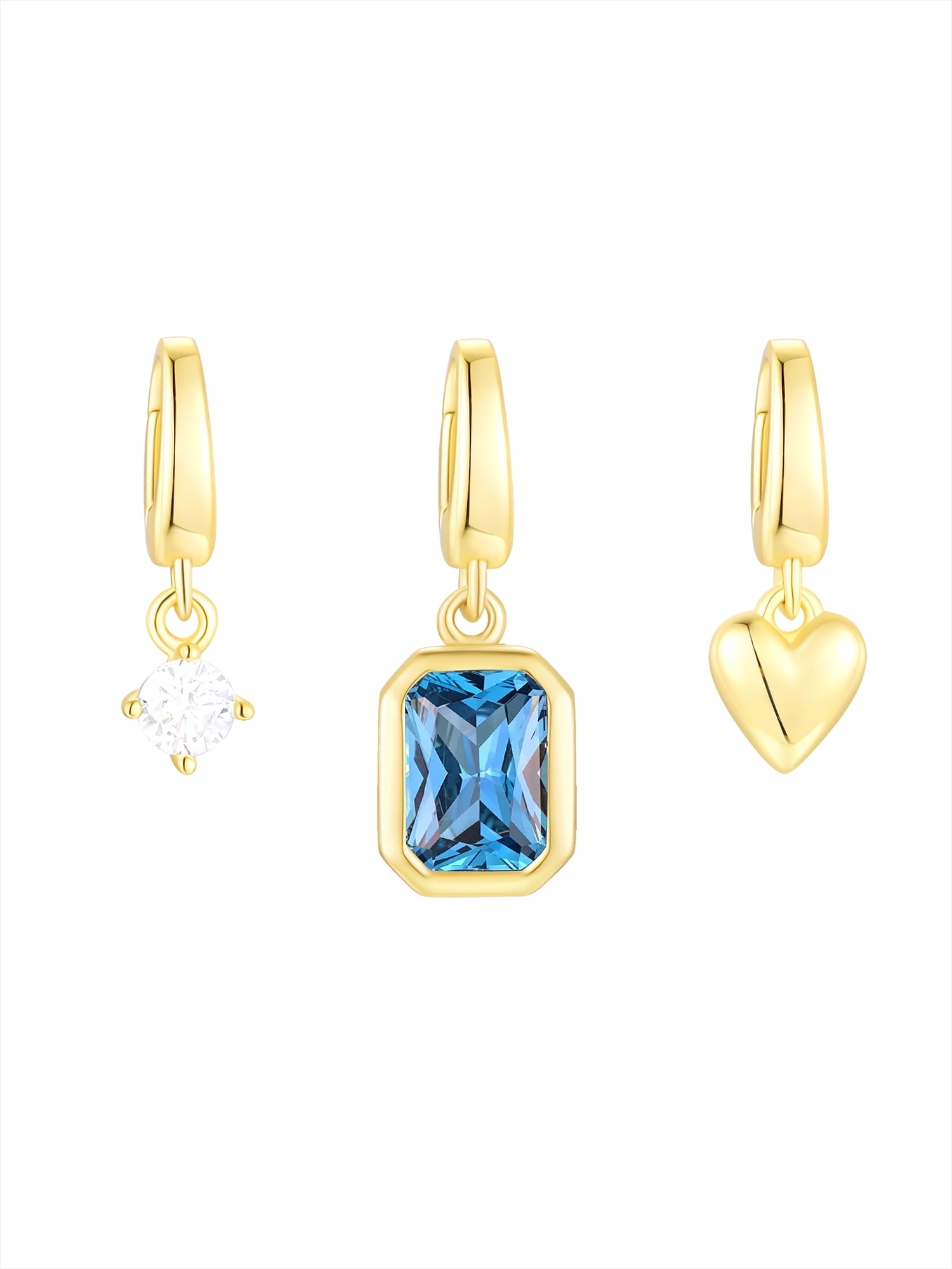 Brilliance Fine Jewelry Simulated Blue Topaz and Simulated Diamond Charm Set in 14KT Gold Plated Sterling Silver