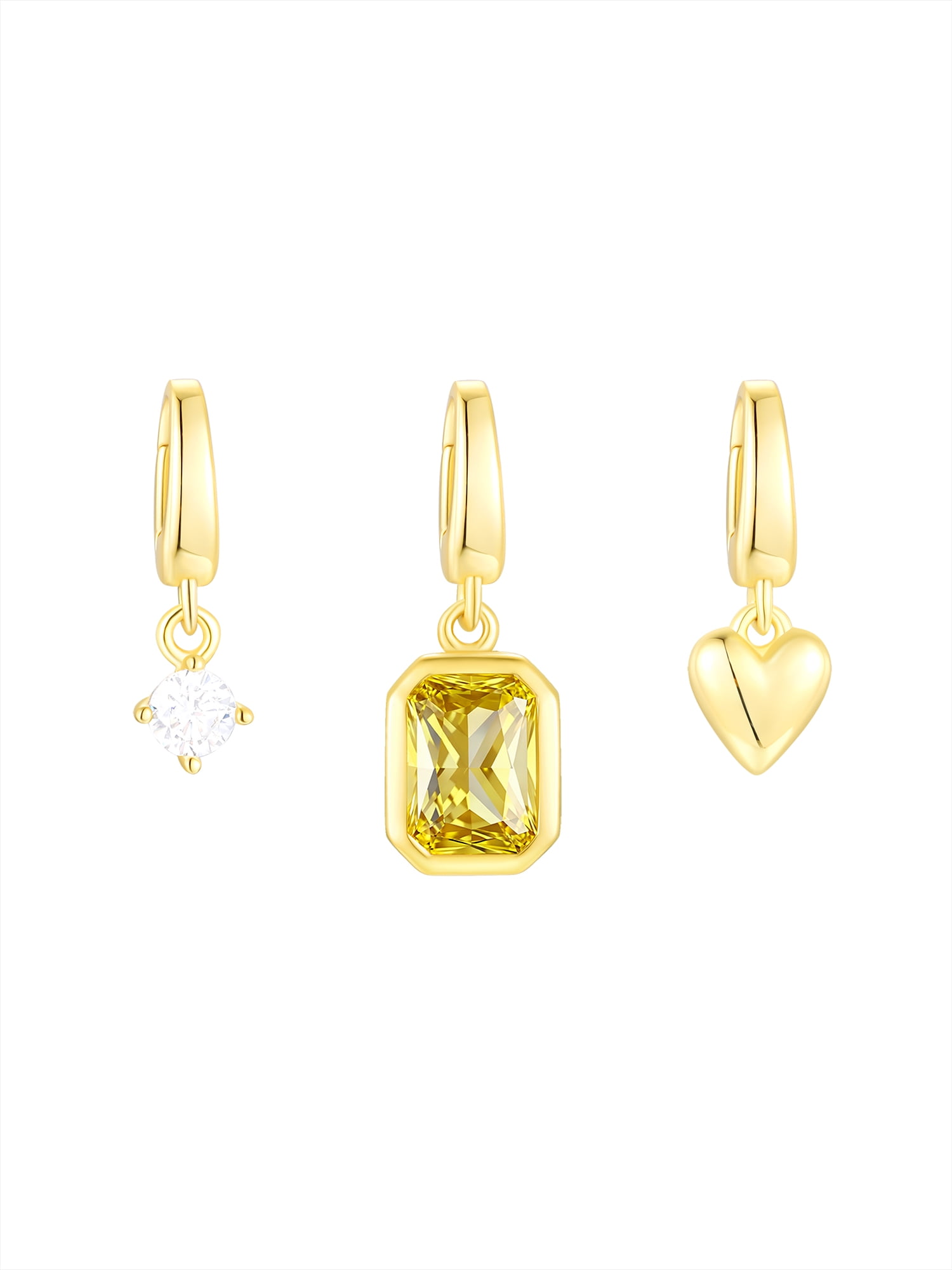 Brilliance Fine Jewelry Simulated Citrine and Simulated Diamond Charm Set in 14KT Gold Plated Sterling Silver