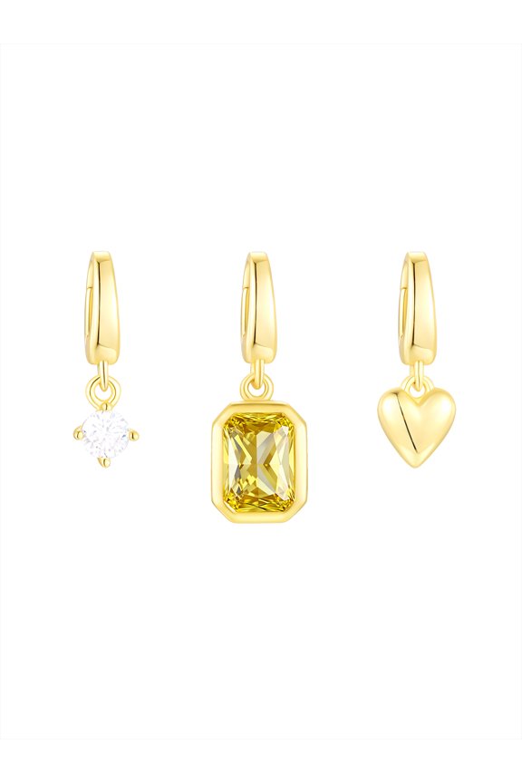 Simulated Citrine and Simulated Diamond Charm Set in 14KT Gold Plated Sterling Silver