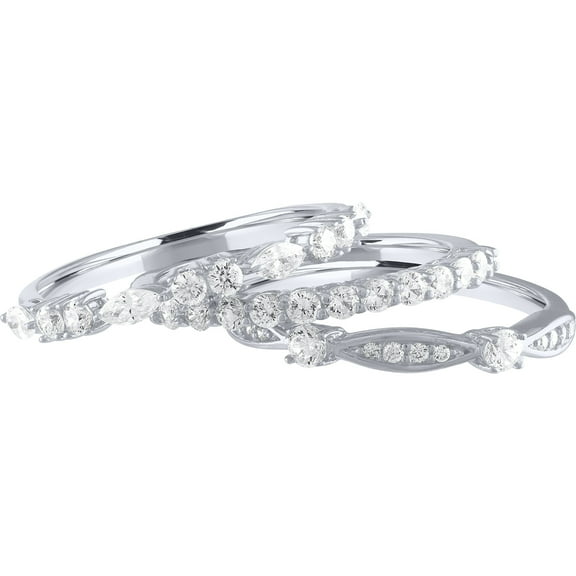 Brilliance Fine Jewelry Simulated Diamond 3 Stackable Bands in Sterling Silver