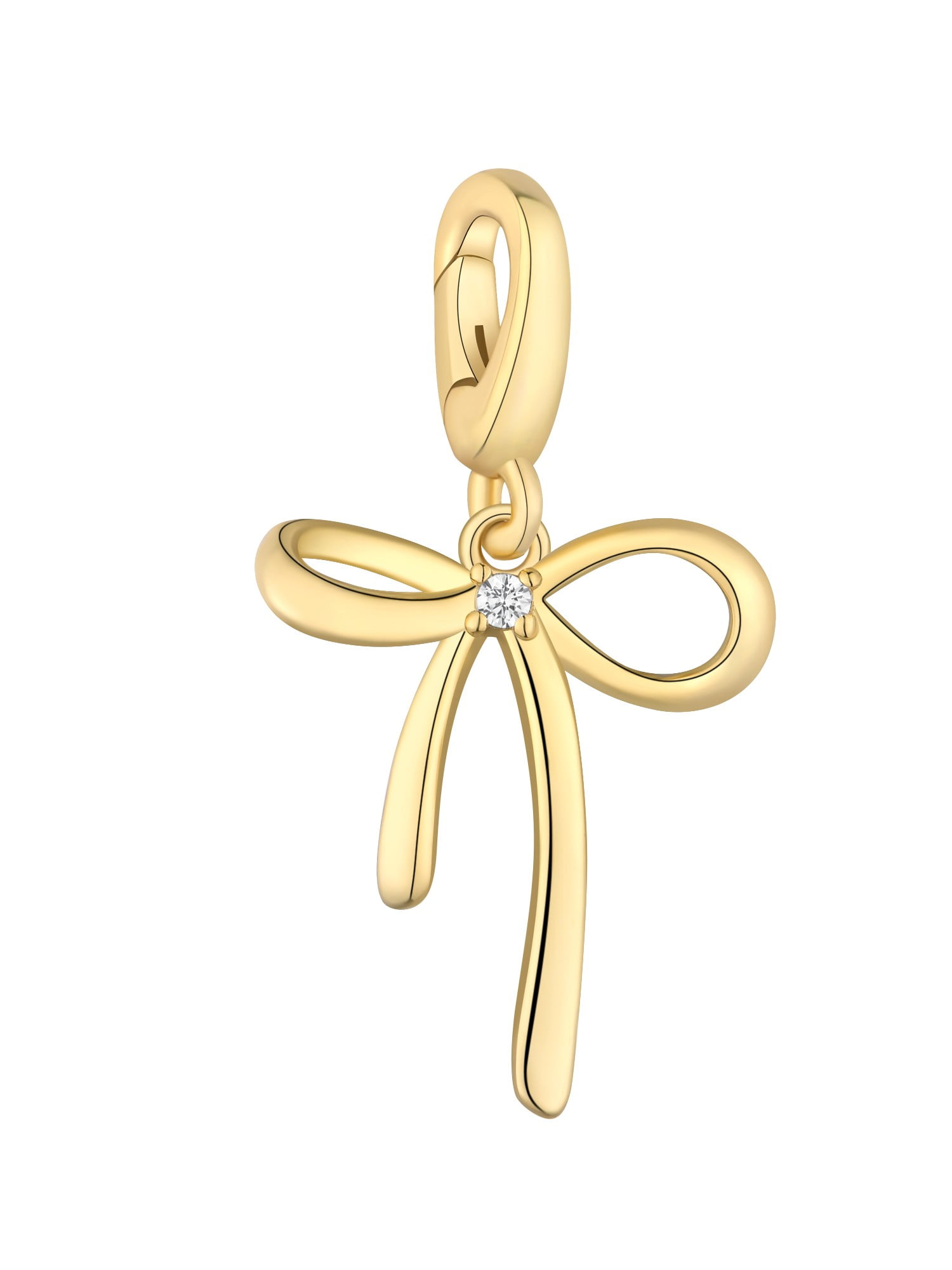 Brilliance Fine Jewelry Simulated Diamond Bow Charm in 14KT Gold Plated Sterling Silver