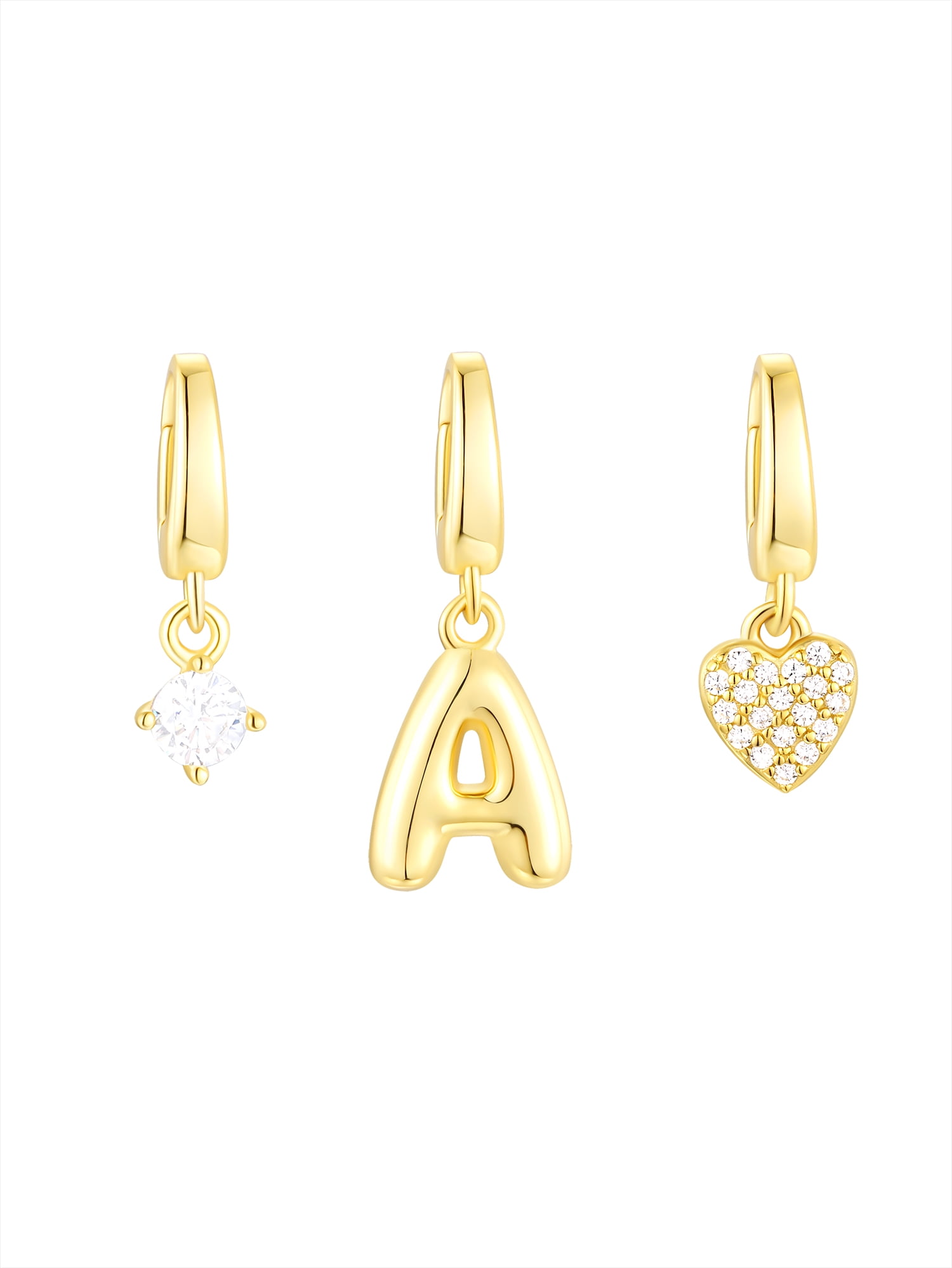 Brilliance Fine Jewelry Simulated Diamond Initial A Charm Set in 14KT Gold Plated Sterling Silver