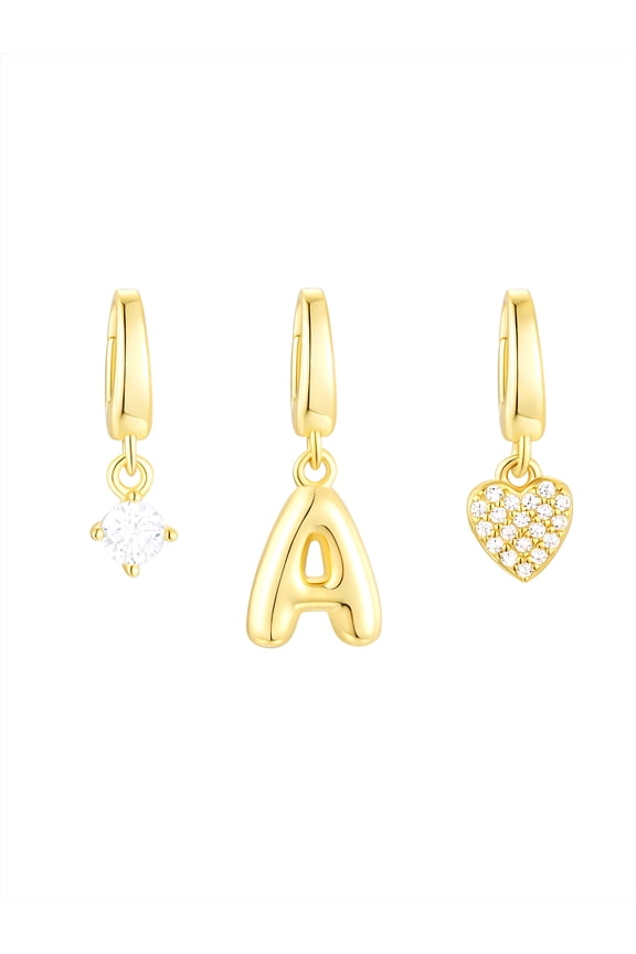 Simulated Diamond Initial A Charm Set in 14KT Gold Plated Sterling Silver