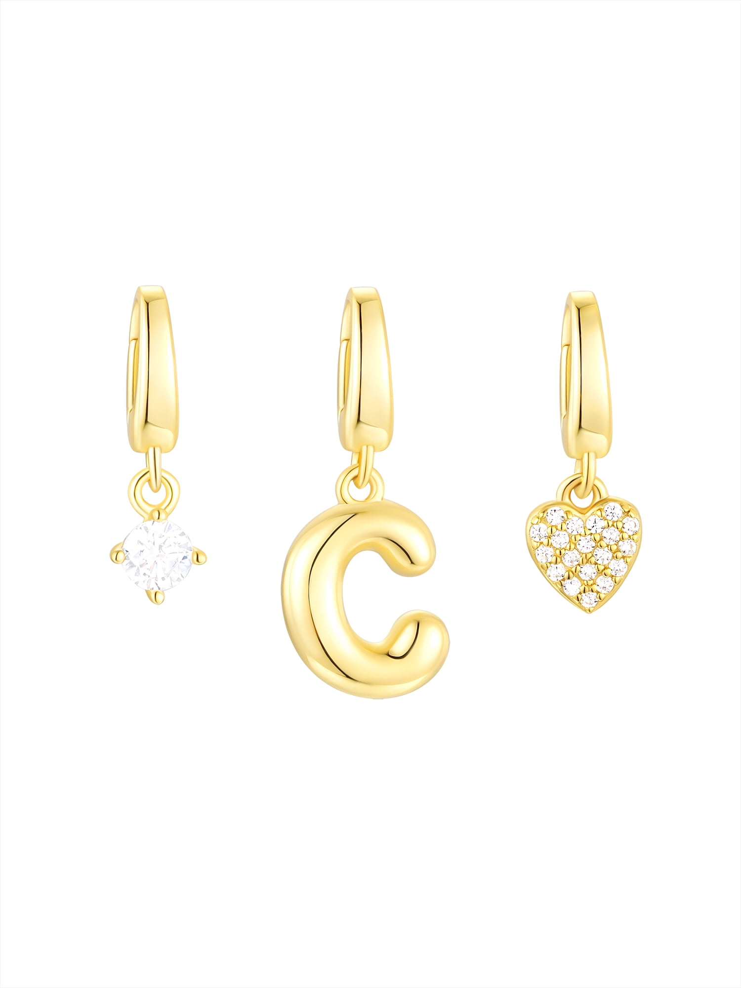 Brilliance Fine Jewelry Simulated Diamond Initial C Charm Set in 14KT Gold Plated Sterling Silver