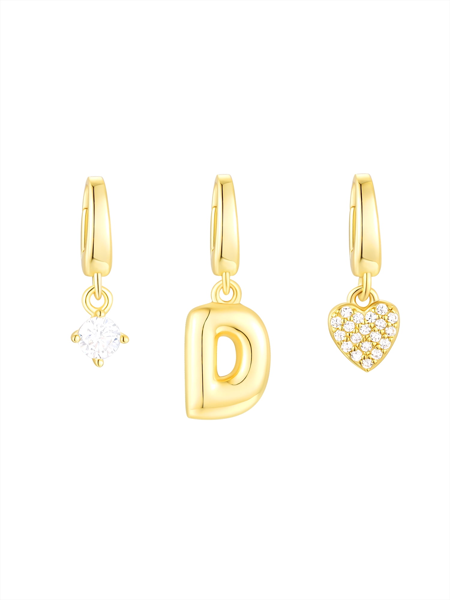 Brilliance Fine Jewelry Simulated Diamond Initial D Charm Set in 14KT Gold Plated Sterling Silver