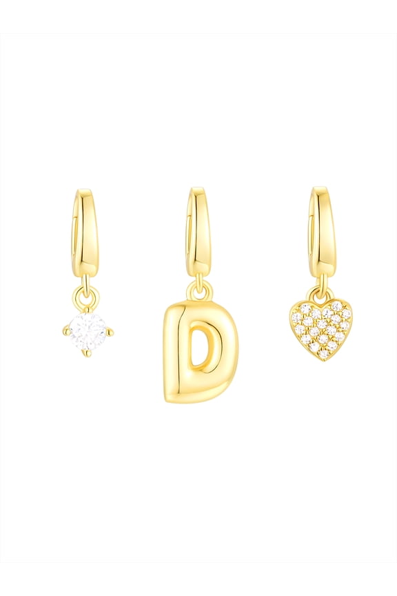 Simulated Diamond Initial D Charm Set in 14KT Gold Plated Sterling Silver