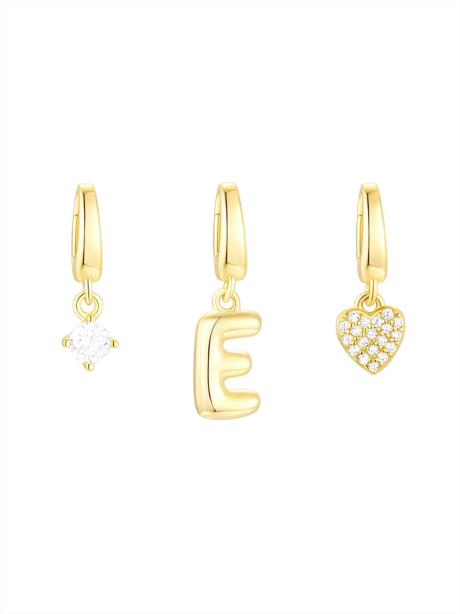 Brilliance Fine Jewelry Simulated Diamond Initial E Charm Set in 14KT Gold Plated Sterling Silver