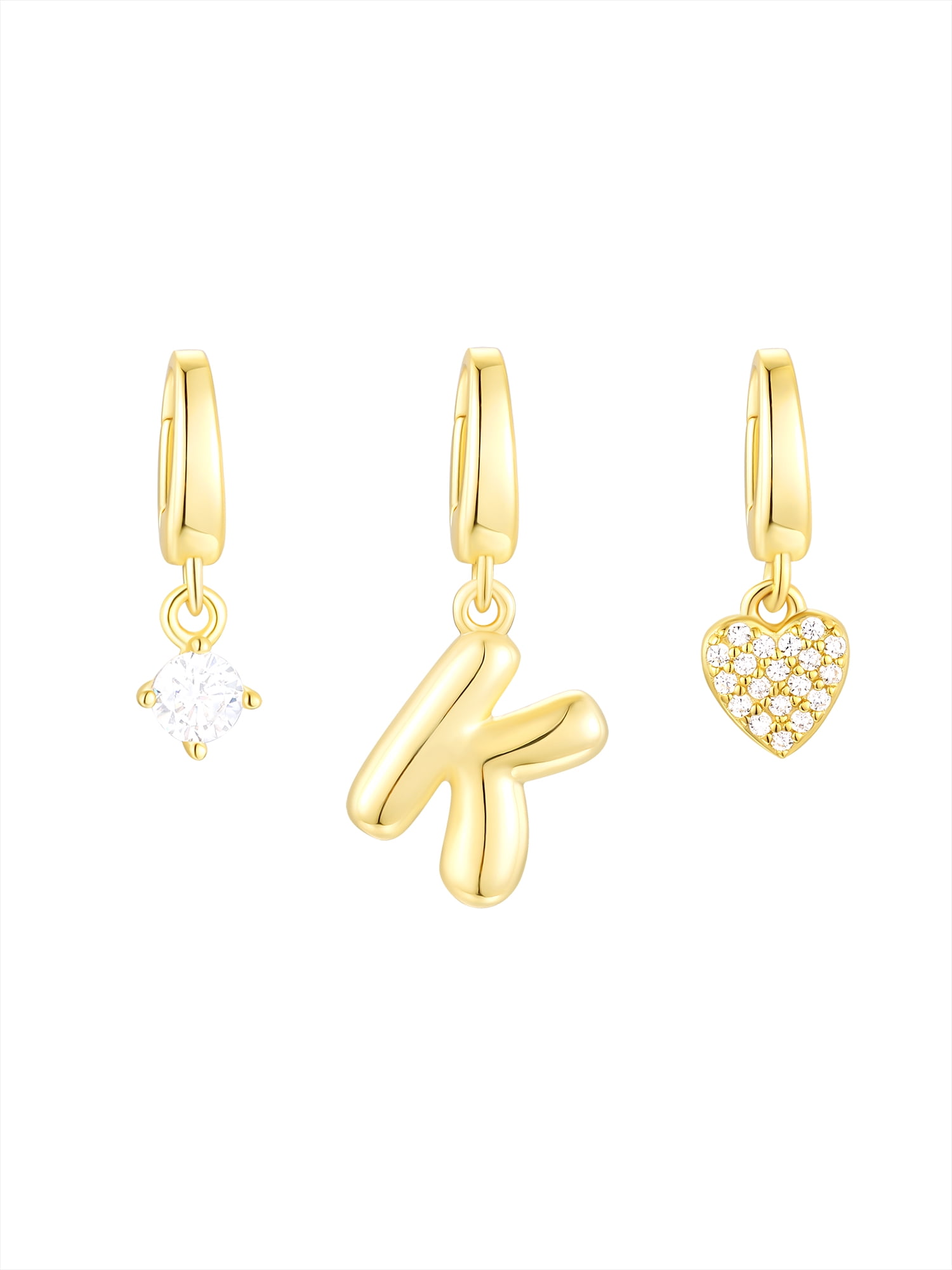 Brilliance Fine Jewelry Simulated Diamond Initial K Charm Set in 14KT Gold Plated Sterling Silver