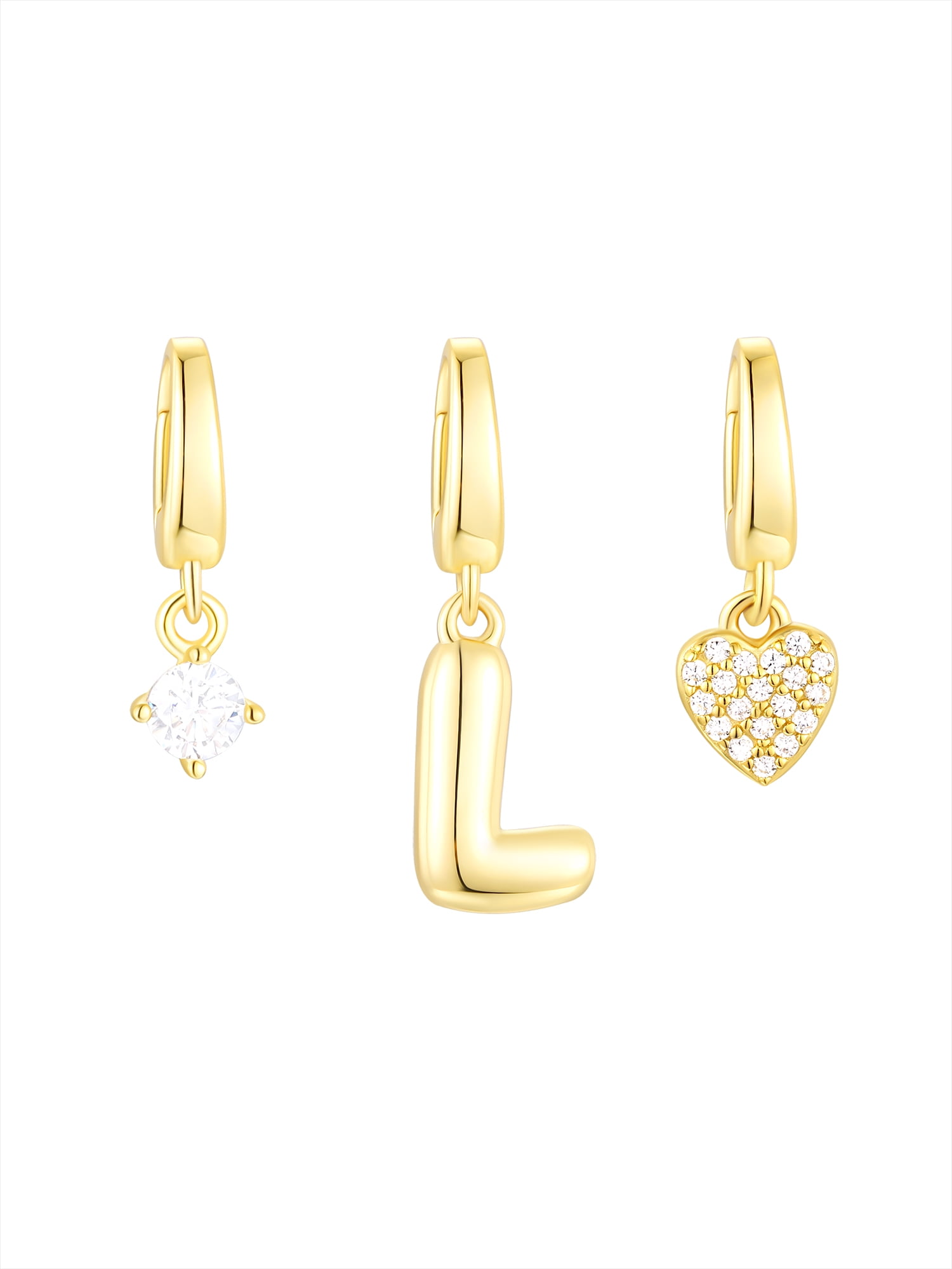 Brilliance Fine Jewelry Simulated Diamond Initial L Charm Set in 14KT Gold Plated Sterling Silver