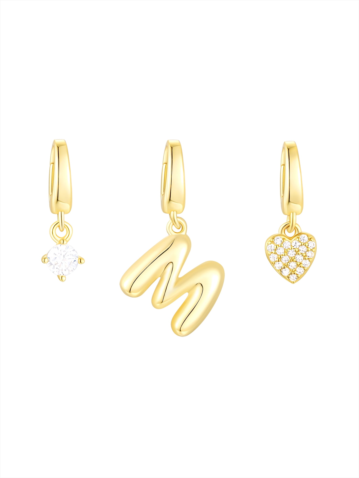 Brilliance Fine Jewelry Simulated Diamond Initial M Charm Set in 14KT Gold Plated Sterling Silver