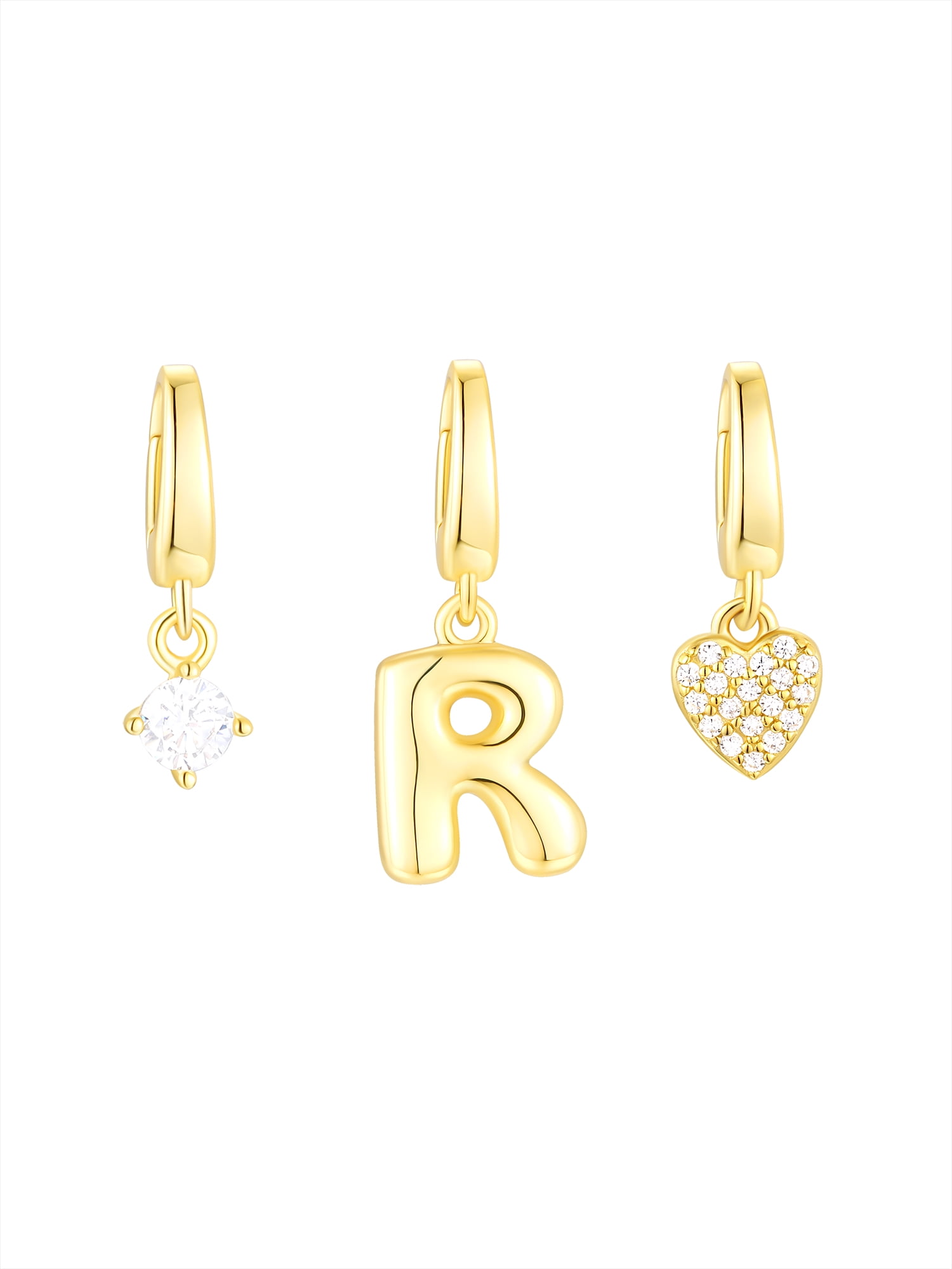 Brilliance Fine Jewelry Simulated Diamond Initial R Charm Set in 14KT Gold Plated Sterling Silver