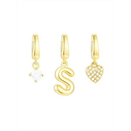 Brilliance Fine Jewelry Simulated Diamond Initial S Charm Set in 14KT Gold Plated Sterling Silver