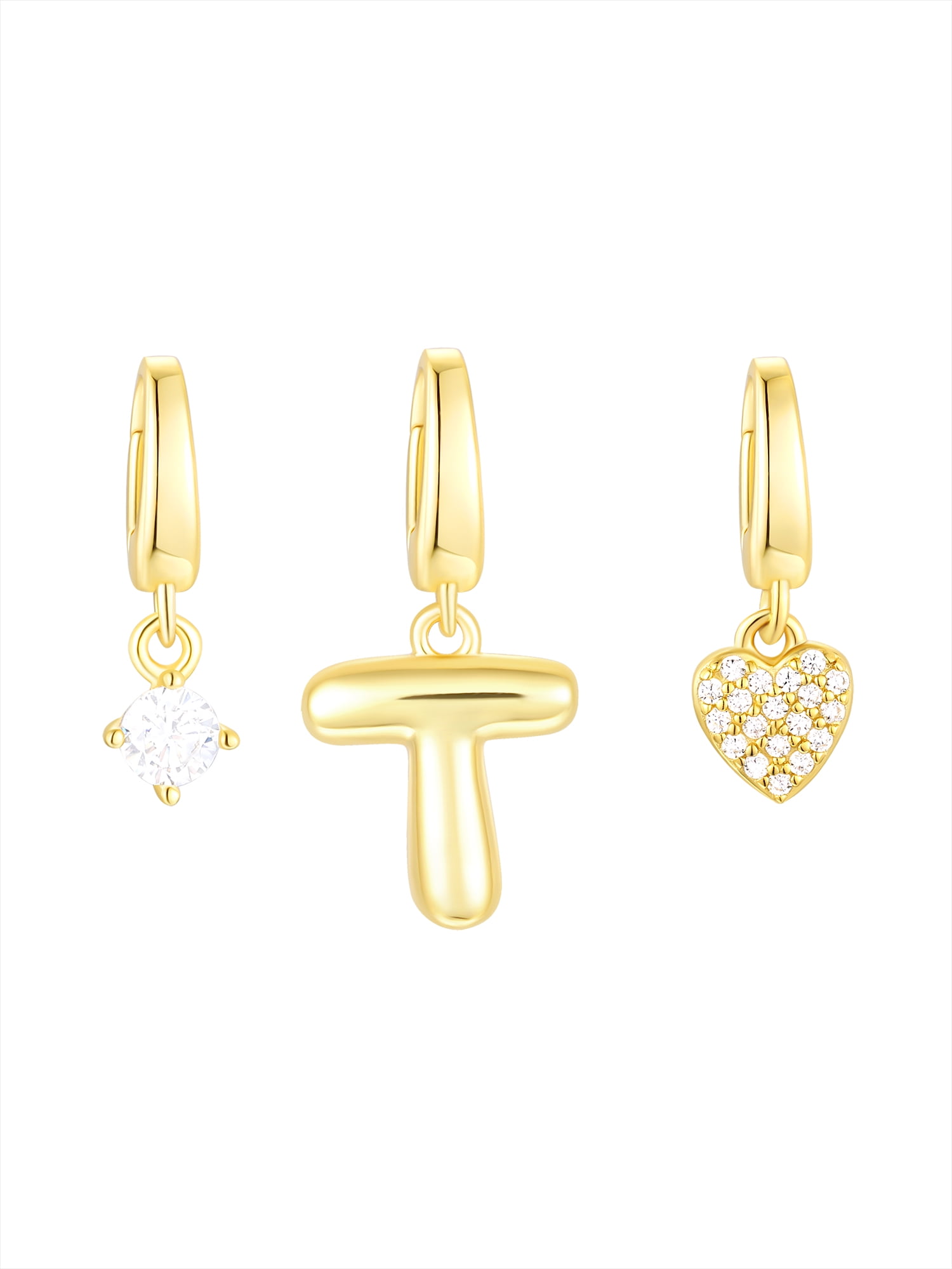 Brilliance Fine Jewelry Simulated Diamond Initial T Charm Set in 14KT Gold Plated Sterling Silver