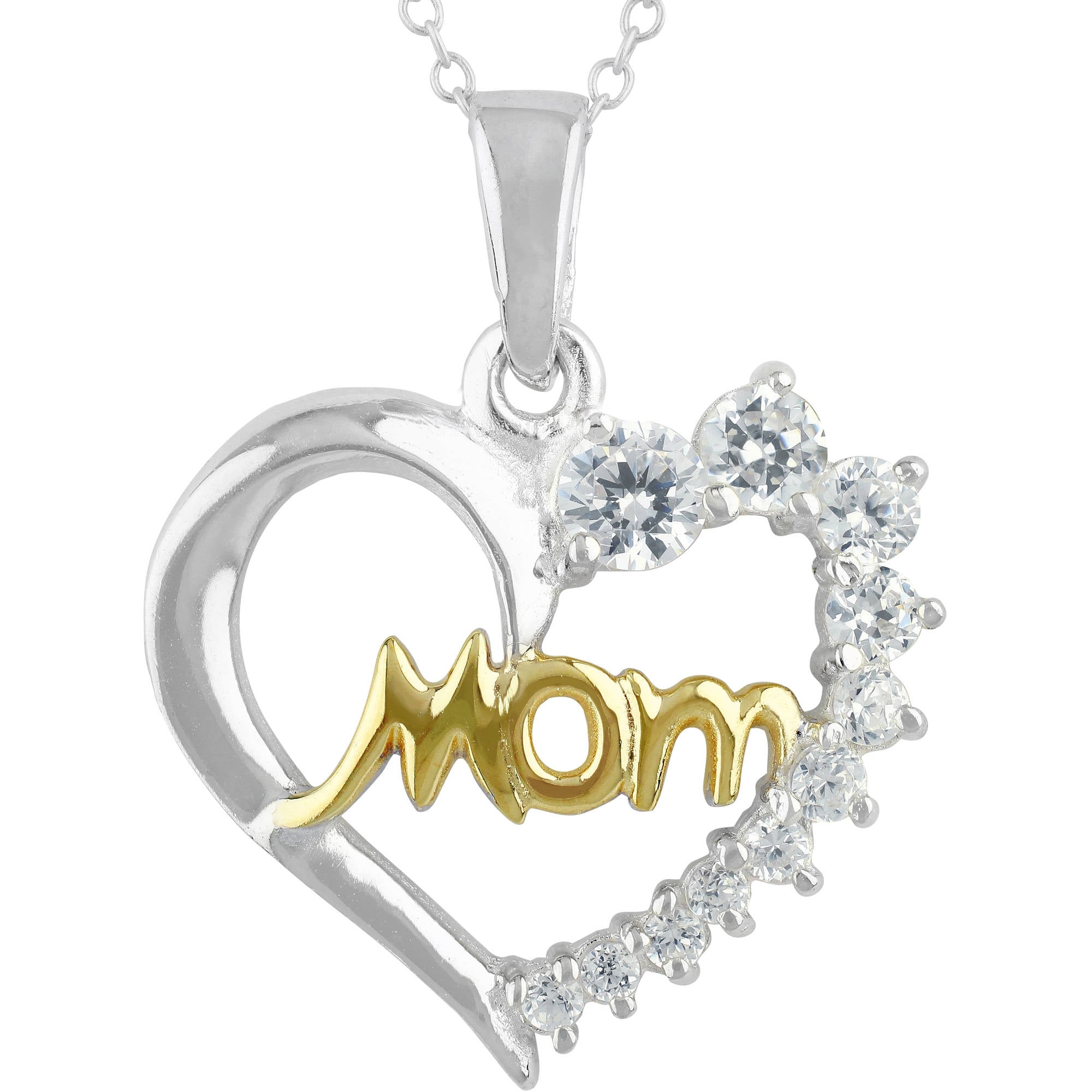 Brilliance Fine Jewelry Simulated Diamond Mom Heart Necklace in Two