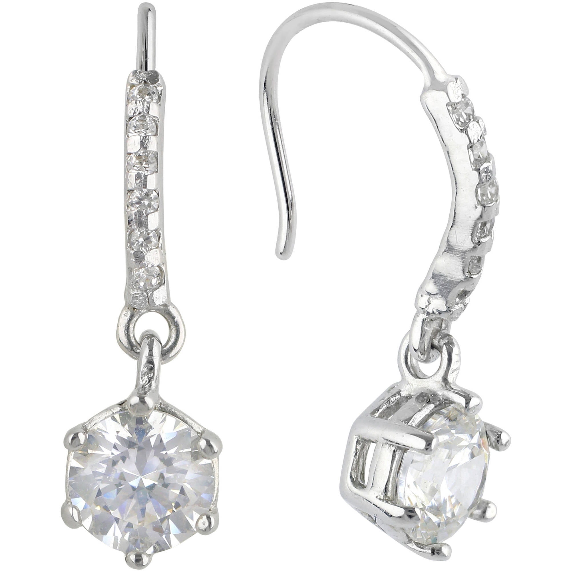 Brilliance Fine Jewelry Simulated Diamond Round Stone Sterling Silver Dangle Earrings