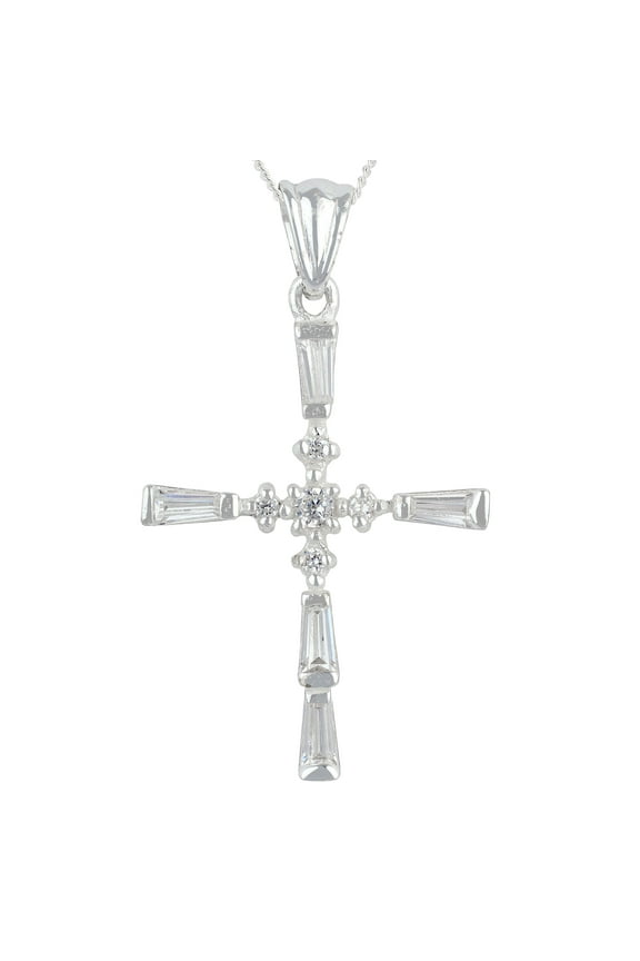 Simulated Diamond Sterling Silver Cross Pendant