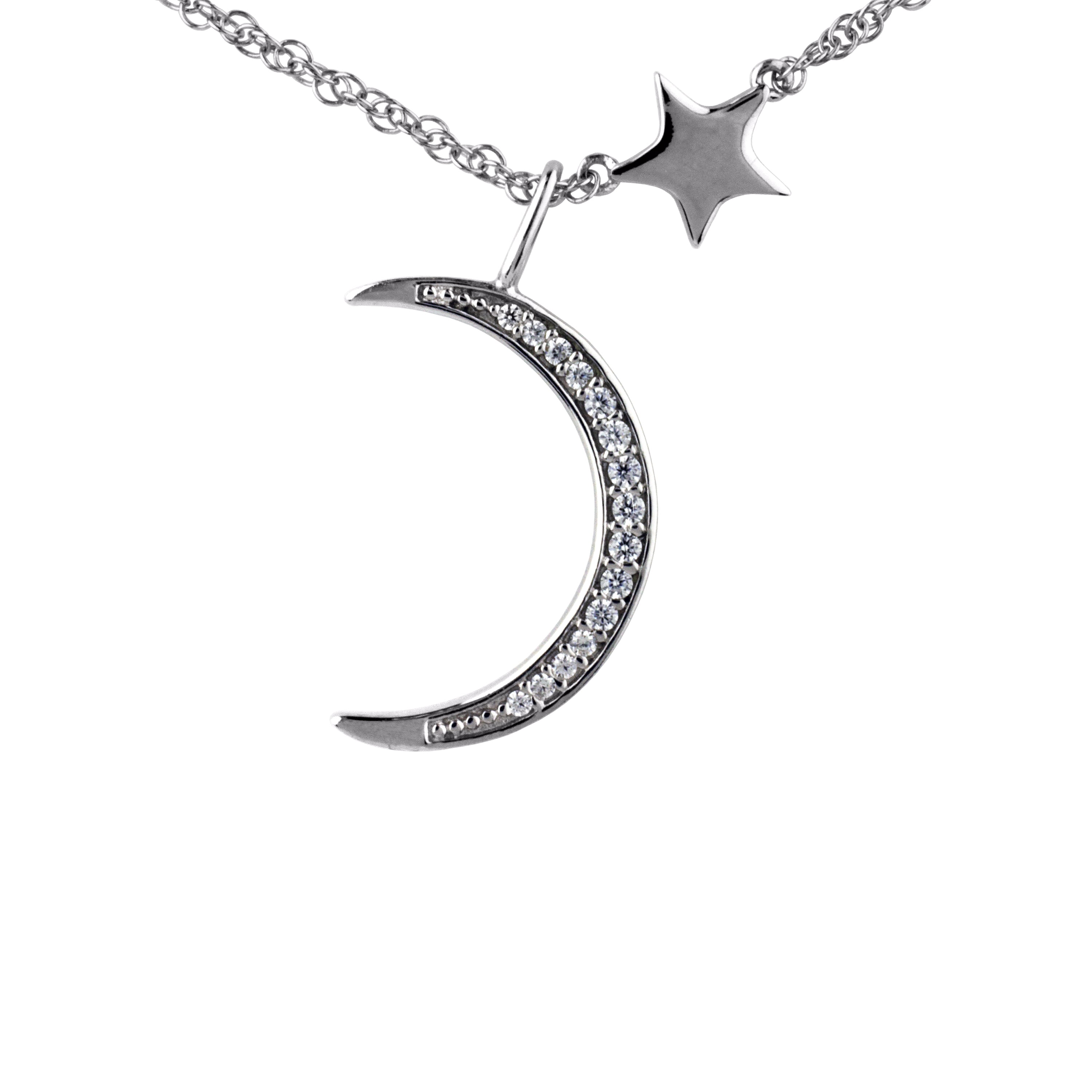 Brilliance Fine Jewelry Simulated Diamond Sterling Silver Moon and Star Pendant