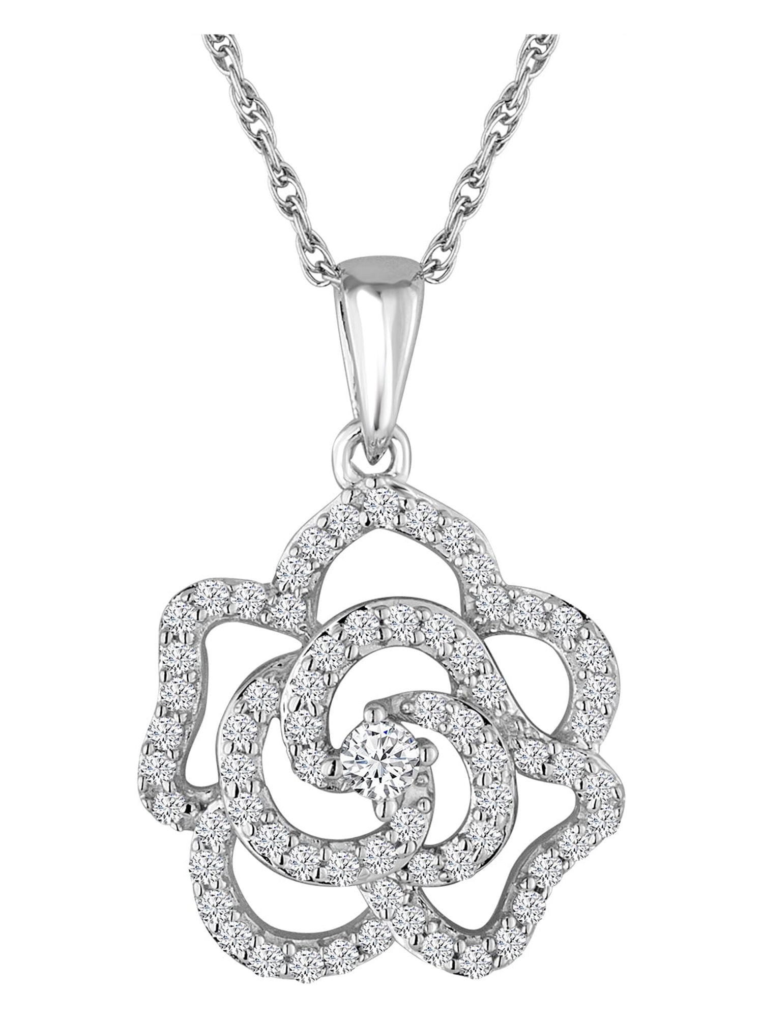 Brilliance Fine Jewelry Simulated Diamond Sterling Silver Rose Pendant