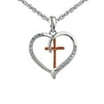 thumbnail image 1 of Brilliance Fine Jewelry Simulated Diamond Two Tone Heart/Cross Pendant in Sterling Silver, 1 of 5