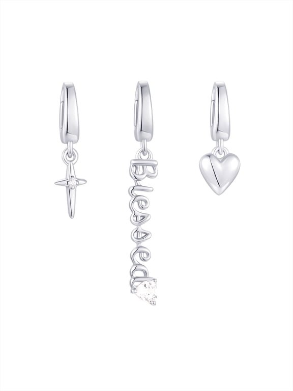 Simulated Diamonds Blessed Charm Set in Sterling Silver