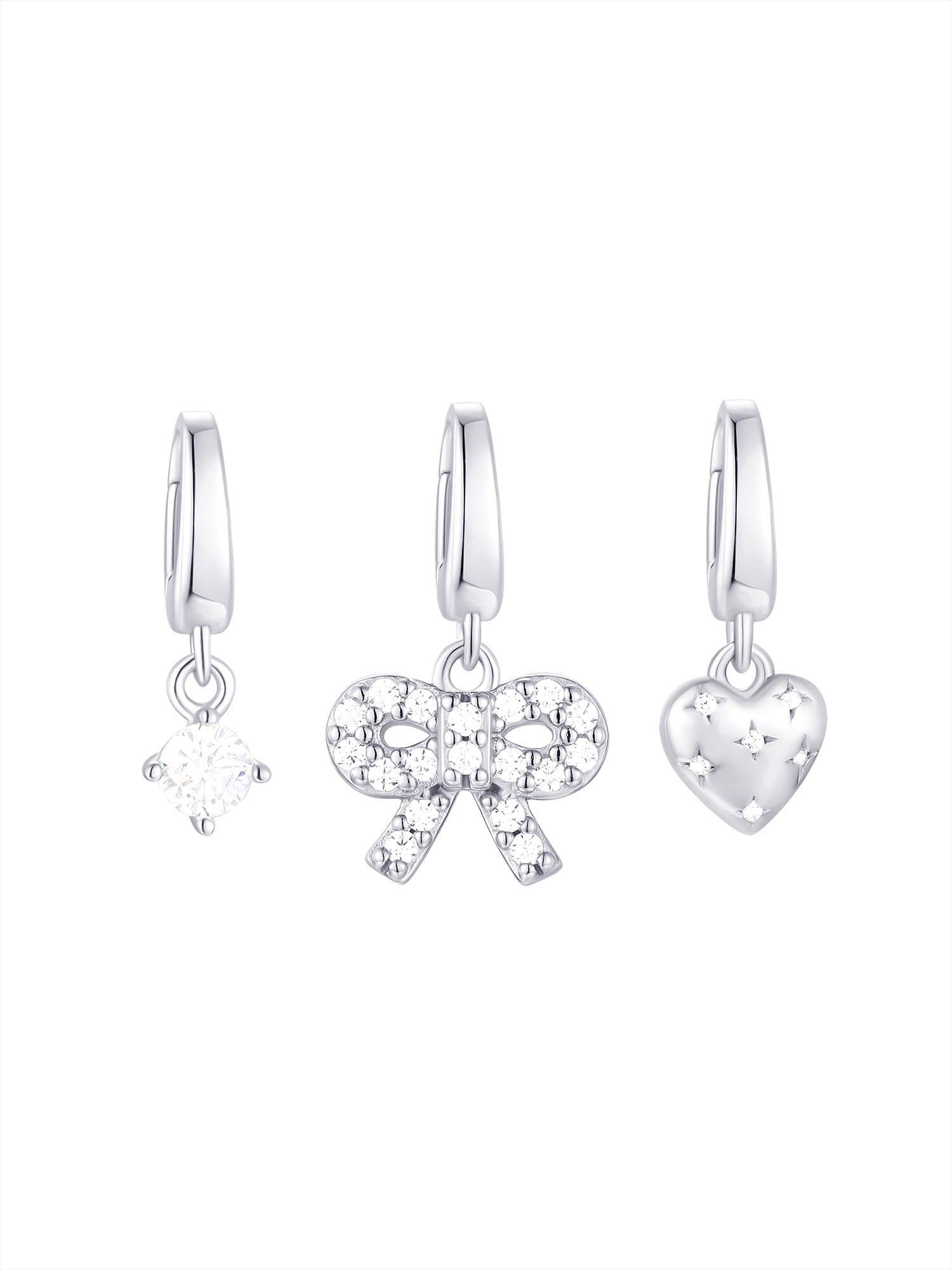 Brilliance Fine Jewelry Simulated Diamonds Bow Charm Set in Sterling Silver