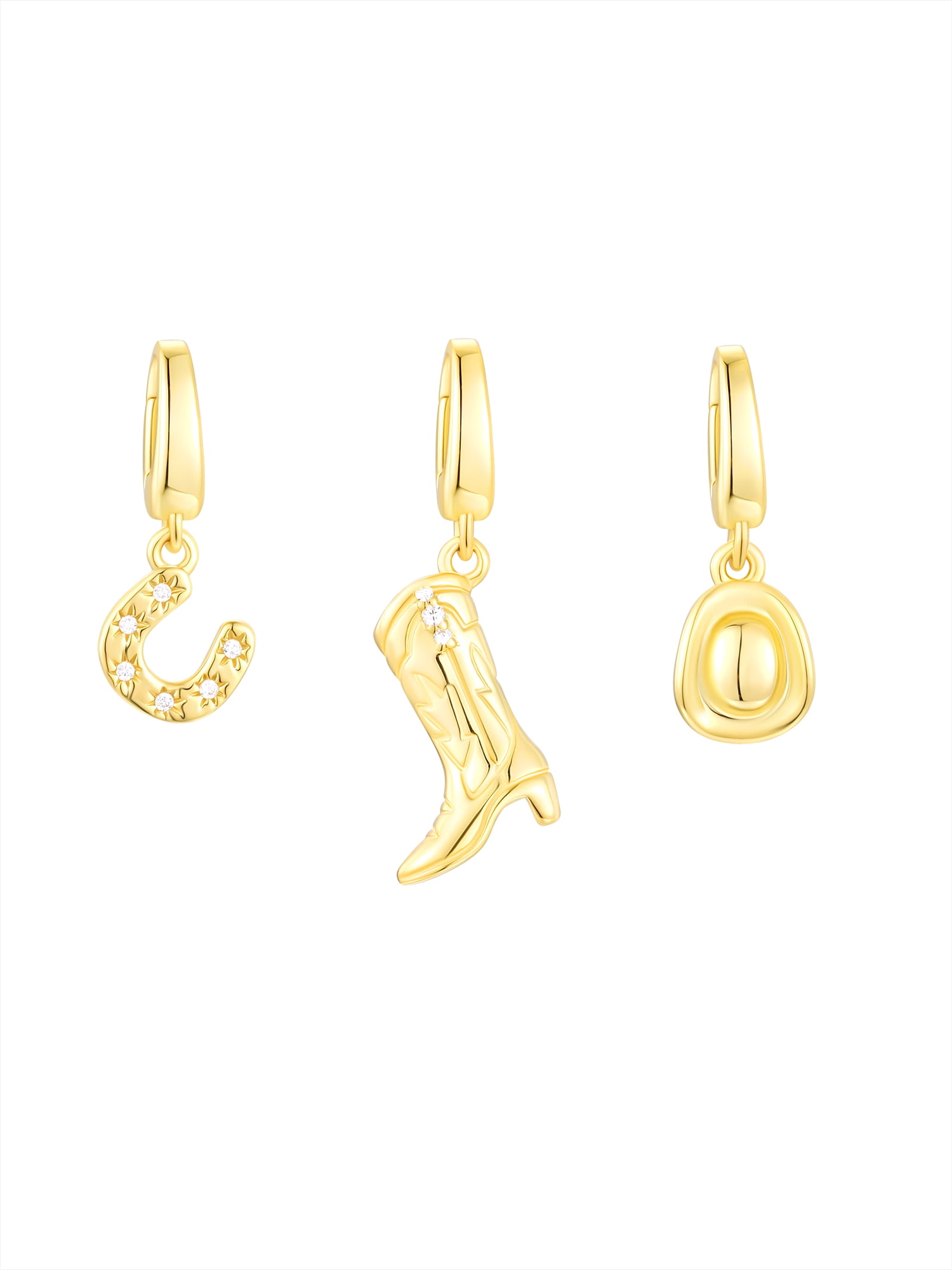Brilliance Fine Jewelry Simulated Diamonds Cowboy Charm Set in 14KT Gold Plated Sterling Silver