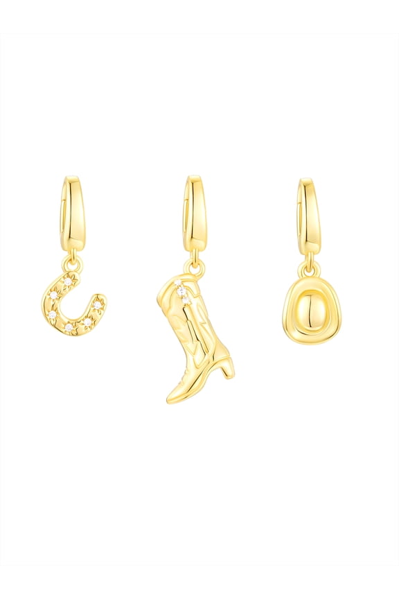 Simulated Diamonds Cowboy Charm Set in 14KT Gold Plated Sterling Silver