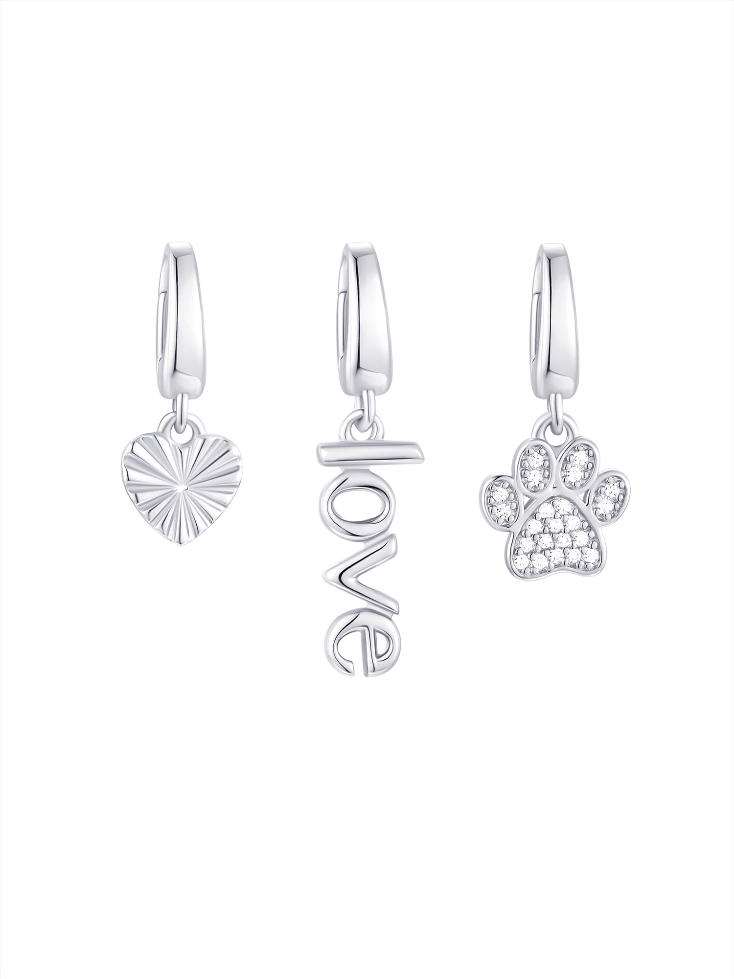 Brilliance Fine Jewelry Simulated Diamonds Dog Paw Charm Set in Sterling Silver