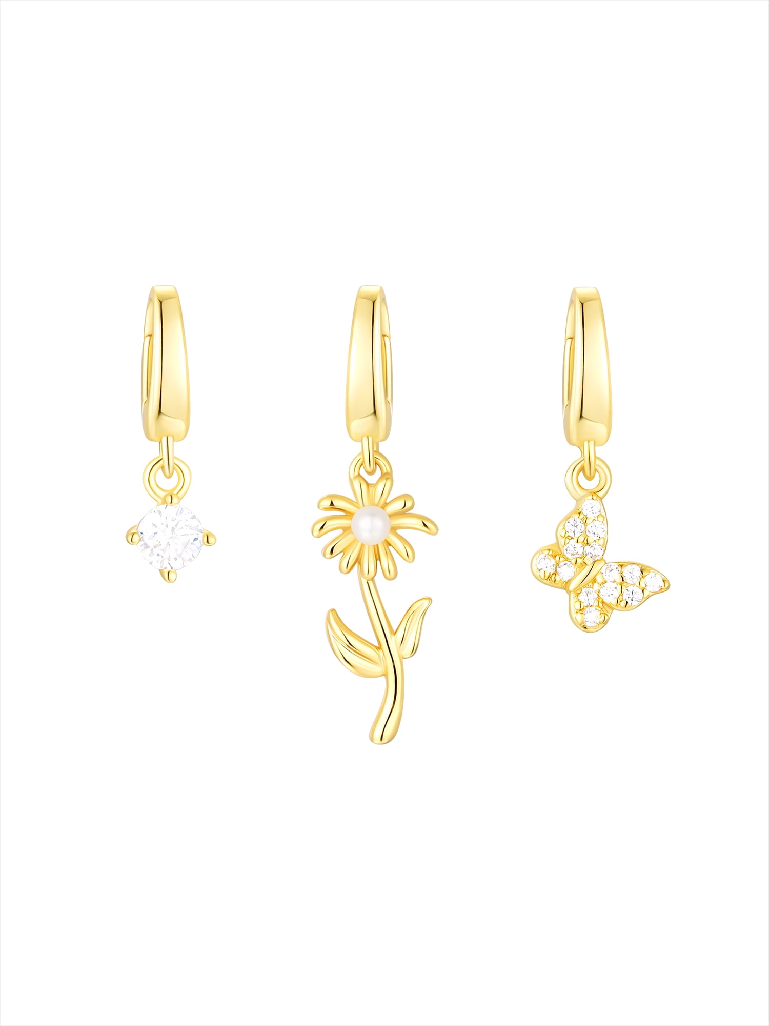Brilliance Fine Jewelry Simulated Diamonds Flower Charm Set in 14KT Gold Plated Sterling Silver