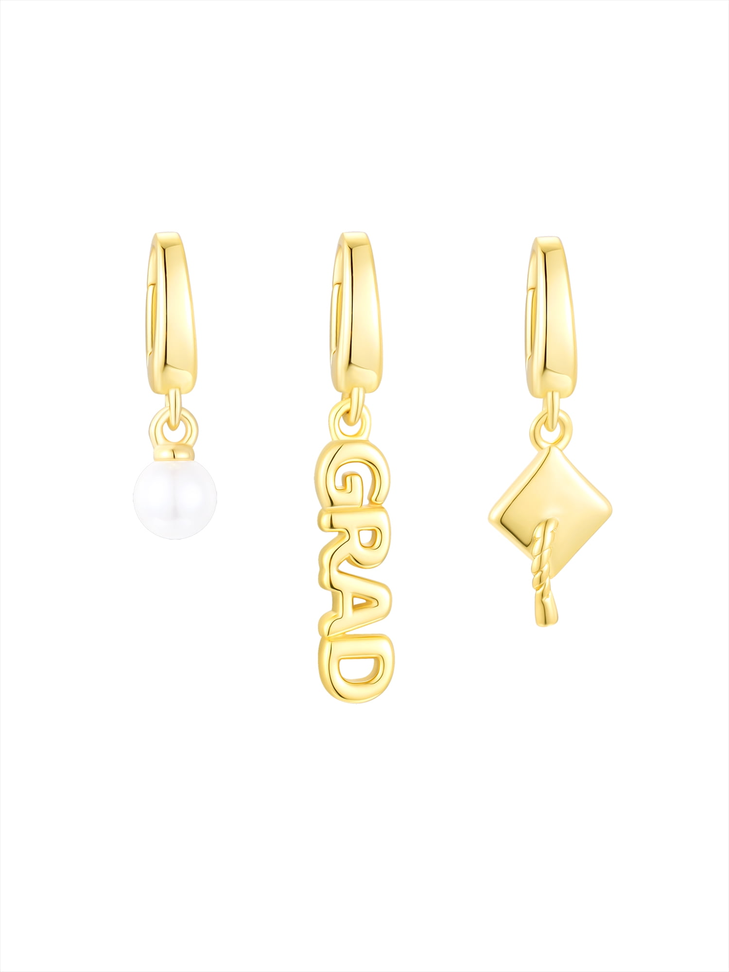 Brilliance Fine Jewelry Simulated Diamonds Graduate Charm Set in 14KT Gold Plated Sterling Silver