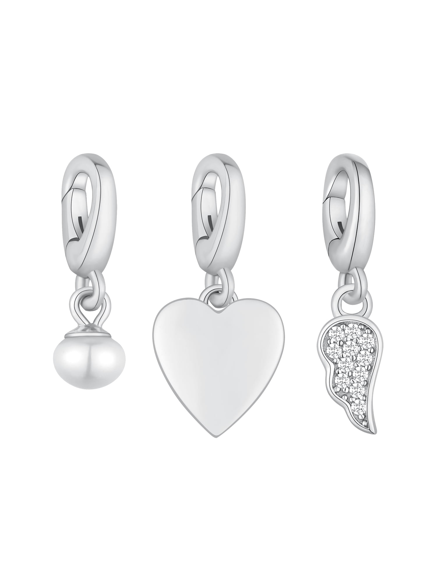 Brilliance Fine Jewelry Simulated Diamonds Heart Angel Charm Set in Sterling Silver