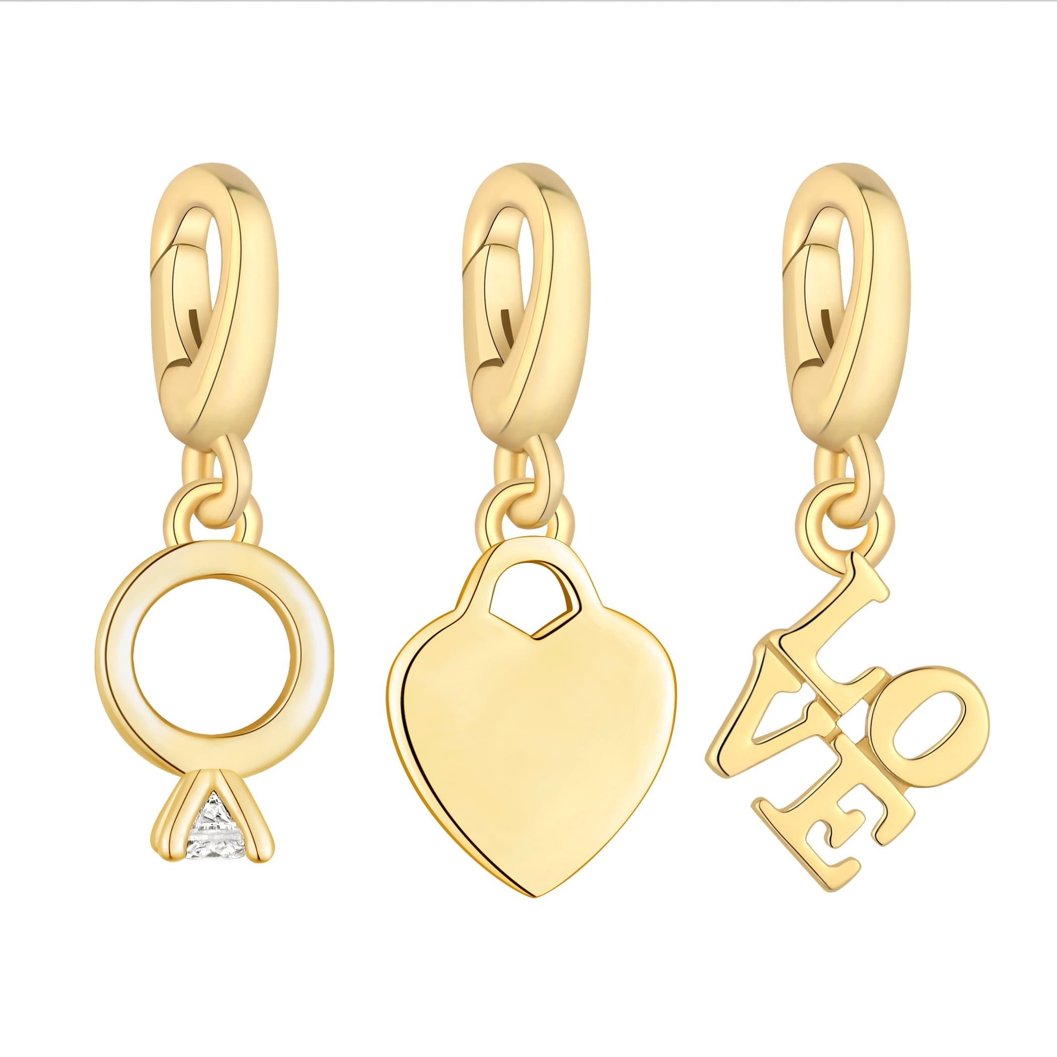 Brilliance Fine Jewelry Simulated Diamonds Heart Ring Charm Set in 14KT Gold Plated Sterling Silver