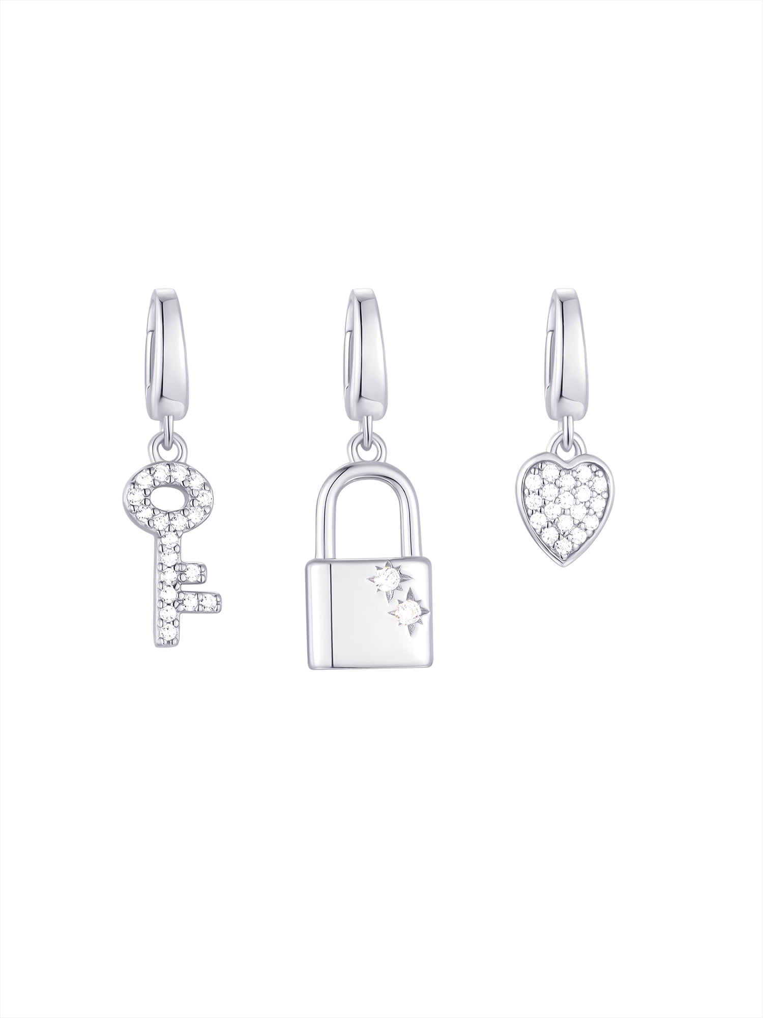 Brilliance Fine Jewelry Simulated Diamonds Key Lock Charm Set in Sterling Silver