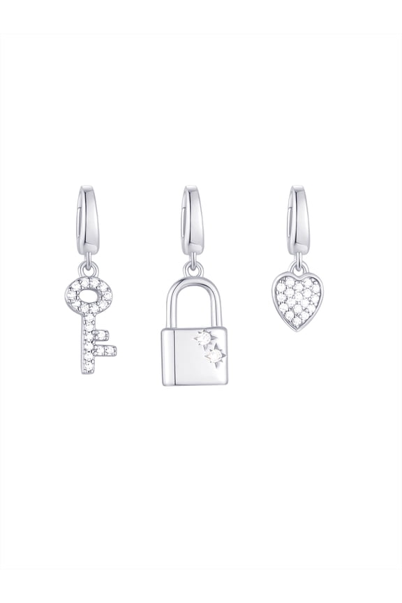Simulated Diamonds Key Lock Charm Set in Sterling Silver