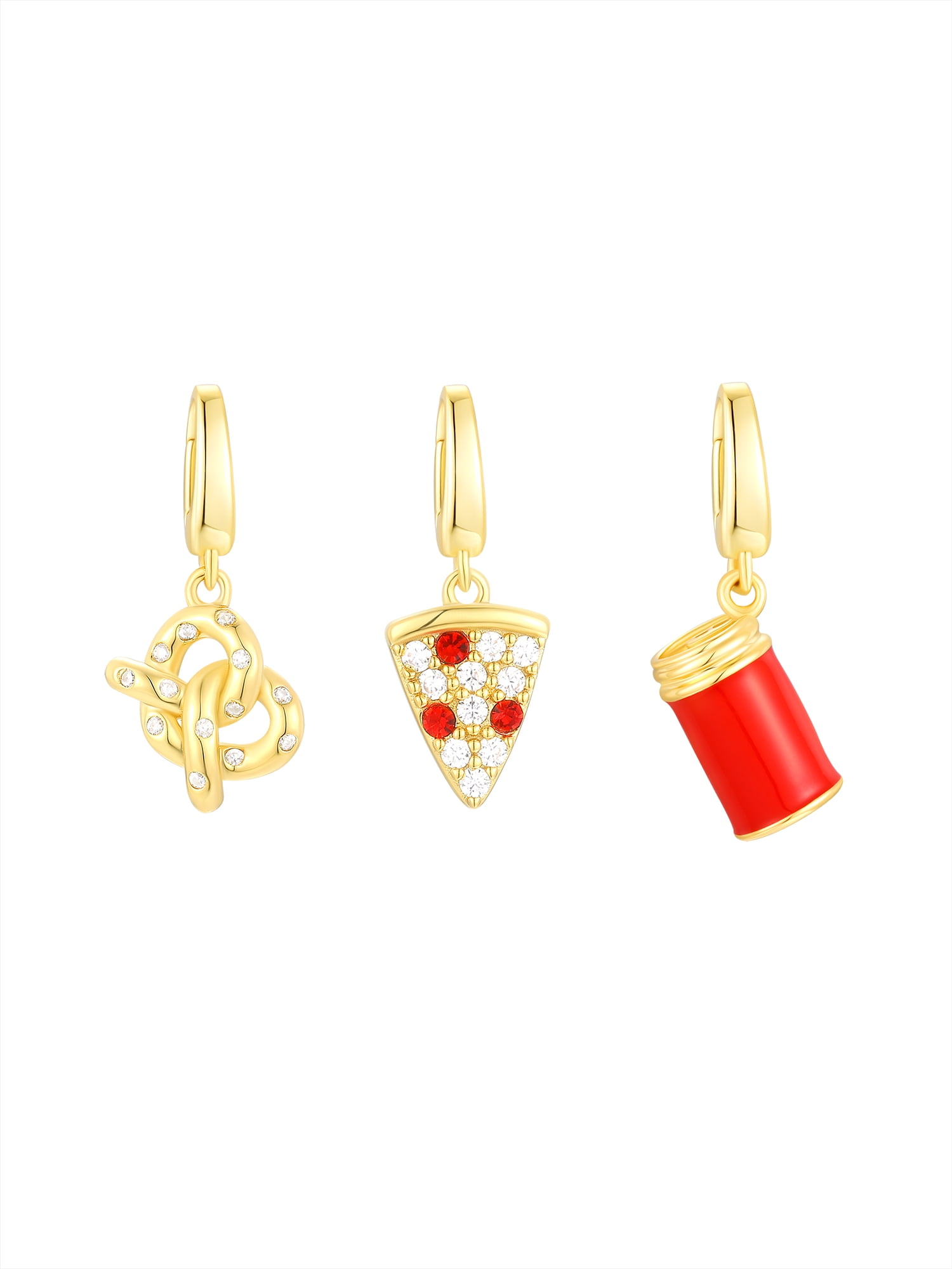 Brilliance Fine Jewelry Simulated Diamonds Snacks Charm Set in 14KT Gold Plated Sterling Silver