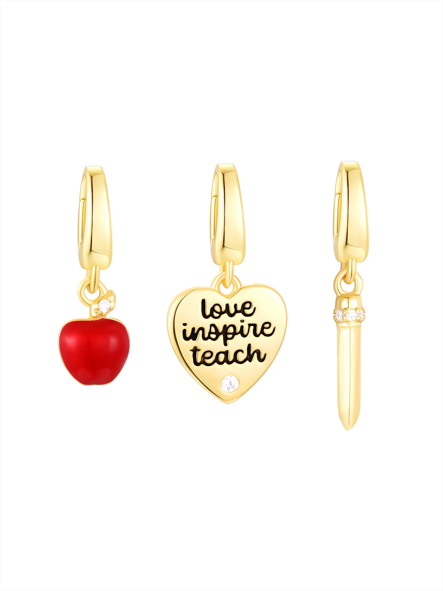 Brilliance Fine Jewelry Simulated Diamonds Teacher Charm Set in 14KT Gold Plated Sterling Silver