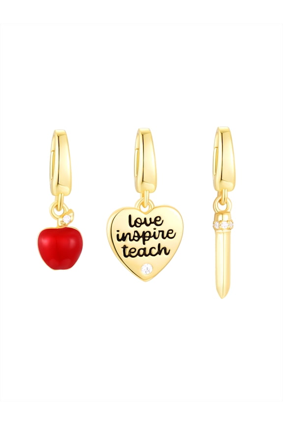 Simulated Diamonds Teacher Charm Set in 14KT Gold Plated Sterling Silver