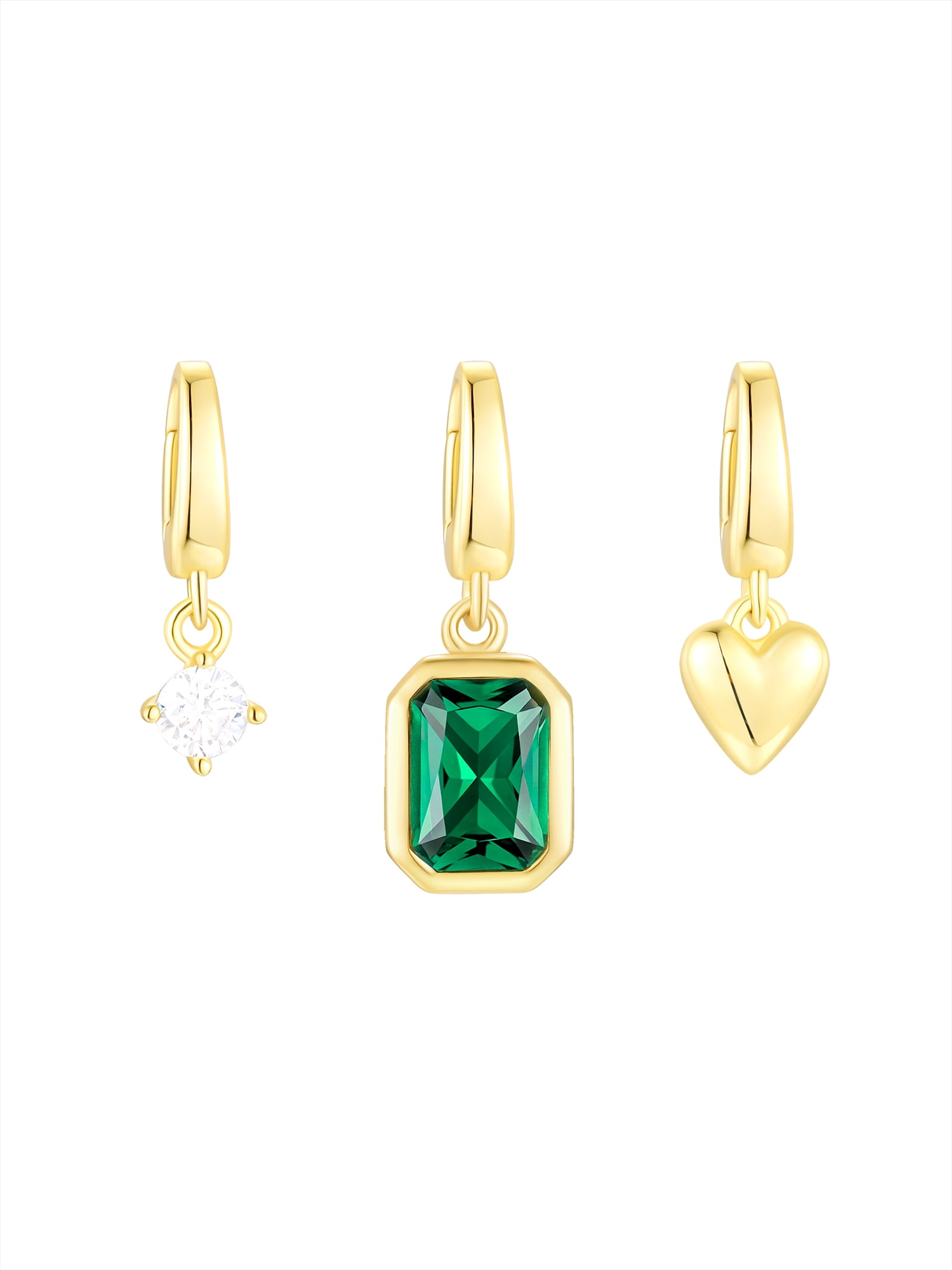 Brilliance Fine Jewelry Simulated Emerald and Simulated Diamond Charm Set in 14KT Gold Plated Sterling Silver