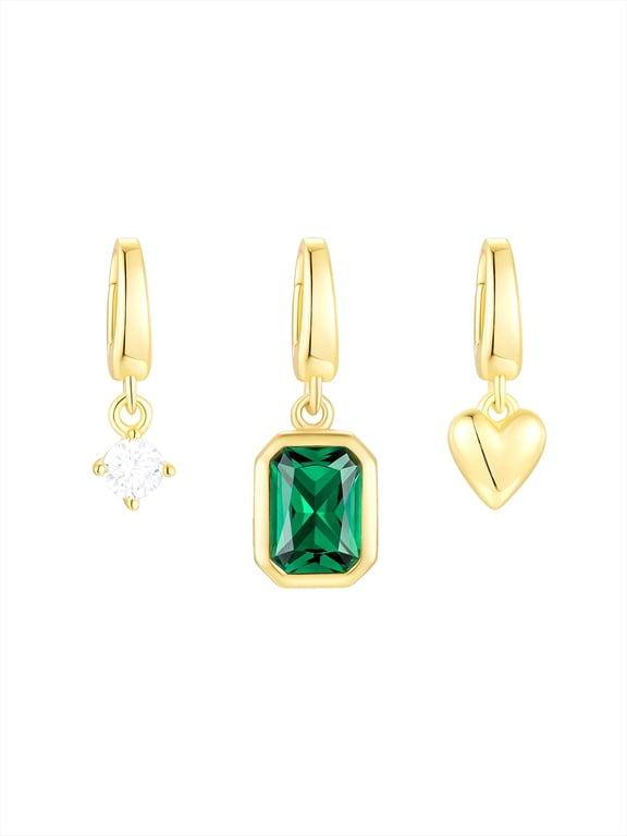 Simulated Emerald and Simulated Diamond Charm Set in 14KT Gold Plated Sterling Silver