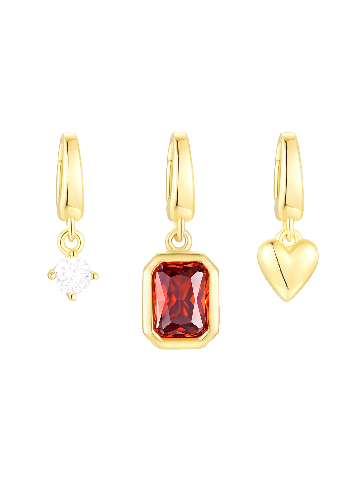 Brilliance Fine Jewelry Simulated Garnet and Simulated Diamond Charm Set in 14KT Gold Plated Sterling Silver