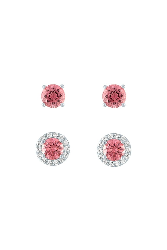 Simulated Morganite and Simulated Diamond Earrings, 1.5 ct. t.w. in Sterling Silver