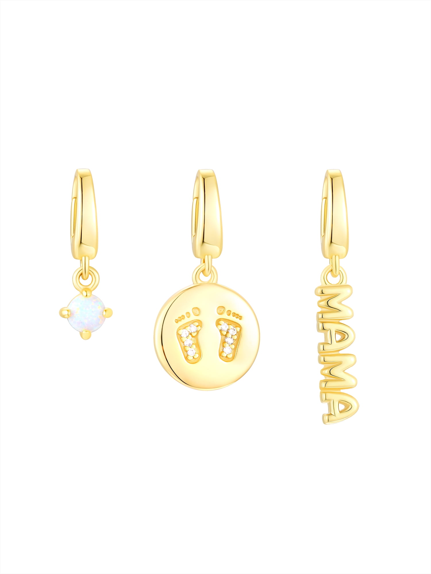 Brilliance Fine Jewelry Simulated Opal Mama Charm Set in 14KT Gold Plated Sterling Silver