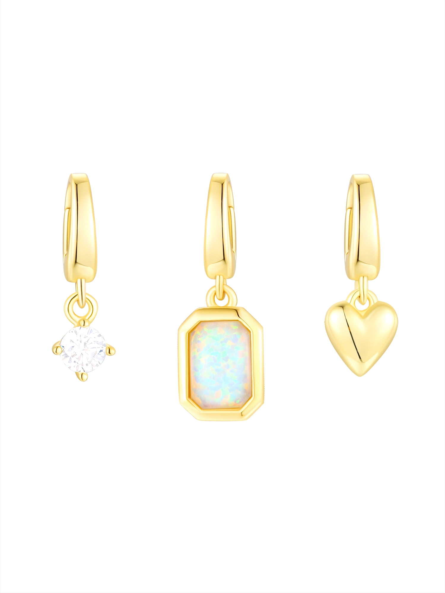 Brilliance Fine Jewelry Simulated Opal and Simulated Diamond Charm Set in 14KT Gold Plated Sterling Silver