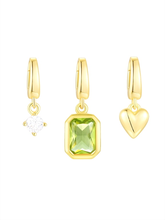 Simulated Peridot and Simulated Diamond Charm Set in 14KT Gold Plated Sterling Silver
