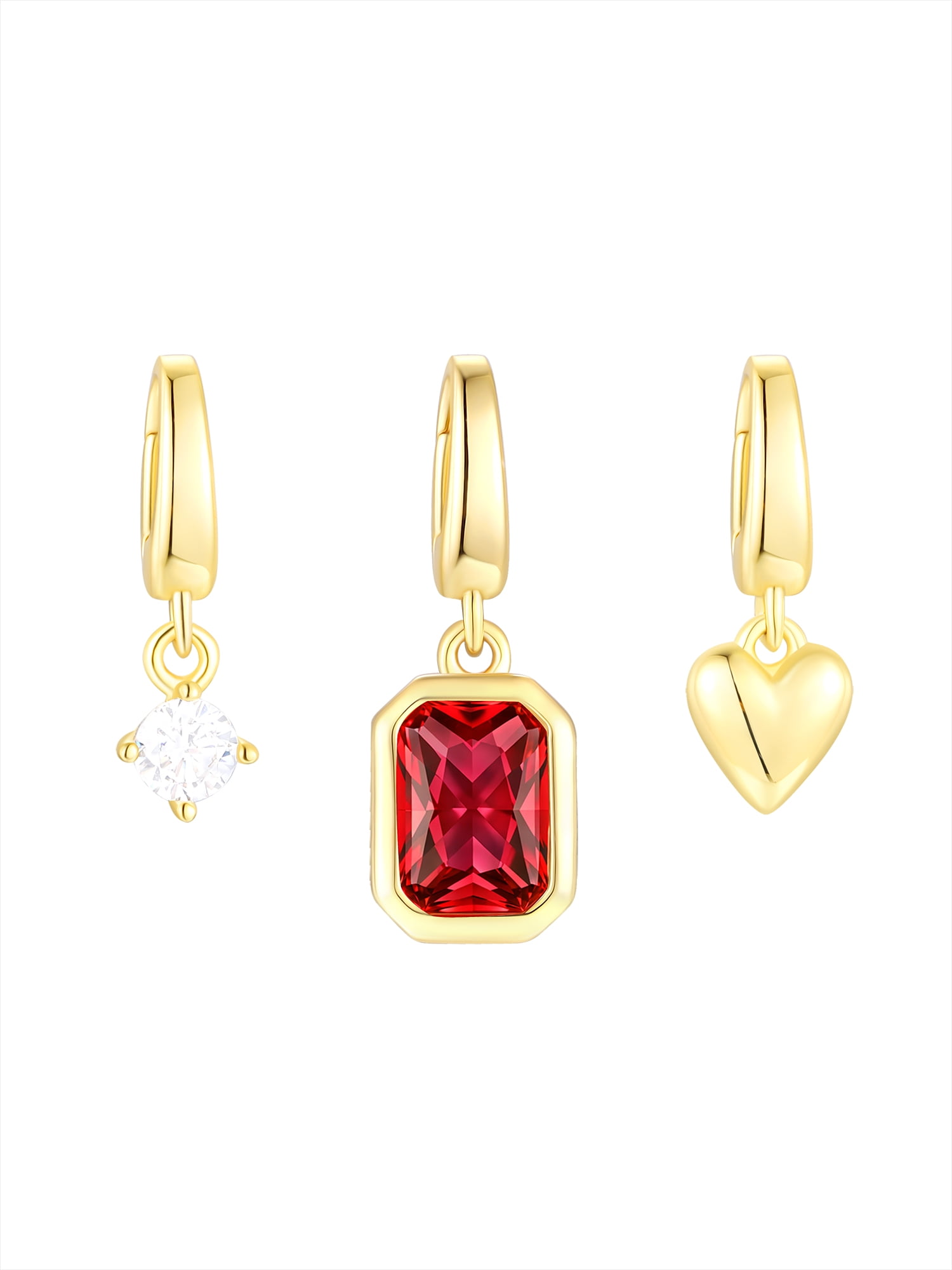 Brilliance Fine Jewelry Simulated Ruby and Simulated Diamond Charm Set in 14KT Gold Plated Sterling Silver