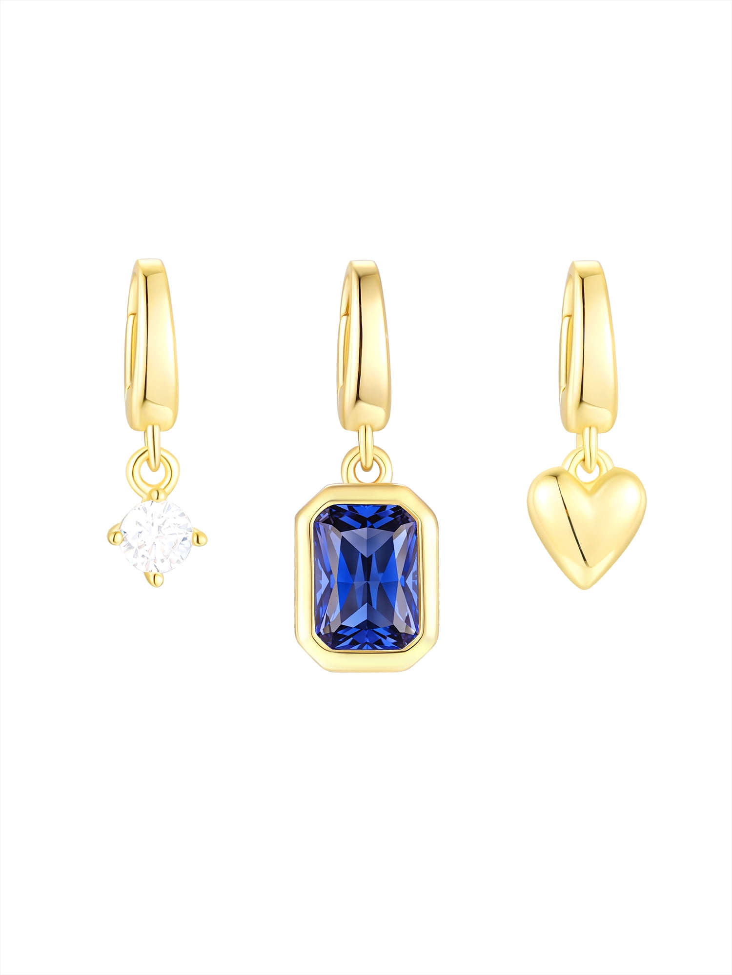 Brilliance Fine Jewelry Simulated Sapphire and Simulated Diamond Charm Set in 14KT Gold Plated Sterling Silver