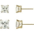 thumbnail image 1 of Brilliance Fine Jewelry Women's Square CZ 10kt Yellow Gold Stud Earrings Set, 5mm/6mm, 1 of 1