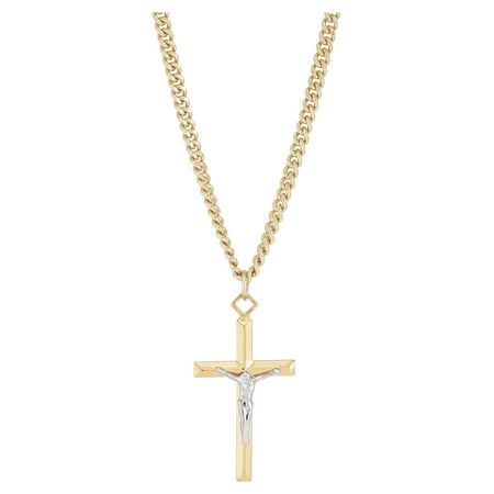 Brilliance Fine Jewelry Stainless Steel Gold-Filled and Rhodium Crucifix Pendant, 24" Necklace