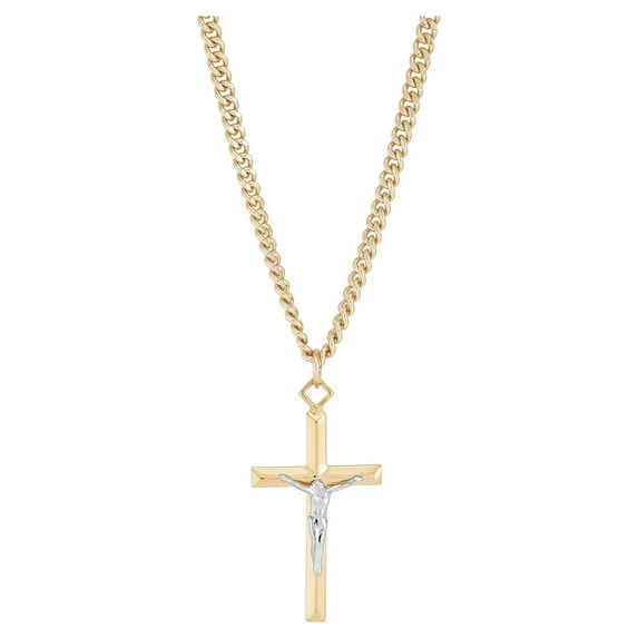 Brilliance Fine Jewelry Stainless Steel Gold-Filled and Rhodium Crucifix Pendant, 24" Necklace